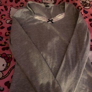 Gray Long Sleeve Top with Lace Detail